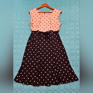 Shelby & Palmer Pink and Black A-Line Sleeveless Summer Polka Dot Dress Size M